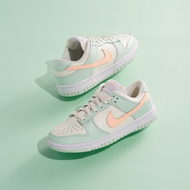 NIKE WOMEN'S DUNK LOW “SAIL/CRIMSON TINT-BARELY GREEN-WHITE